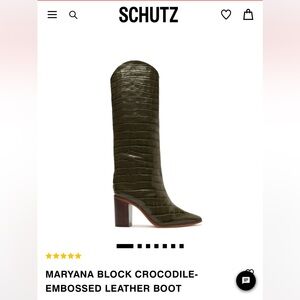 NWT Schutz Maryana crocodile block boot - Olive green Size 8. never worn in box